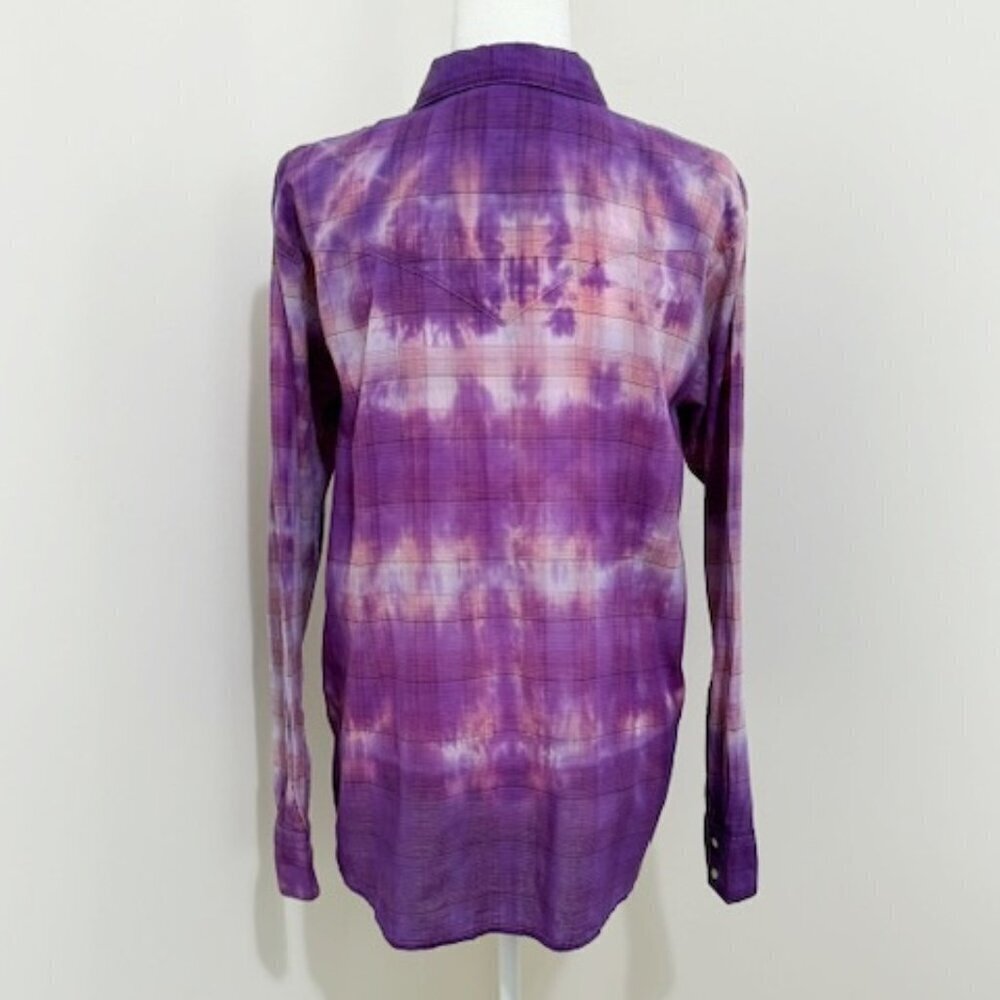 Wrangler Purple Plaid Tie-Dye Pearl Snap Western Rodeo Shirt Women's Size XL - Picture 3 of 4
